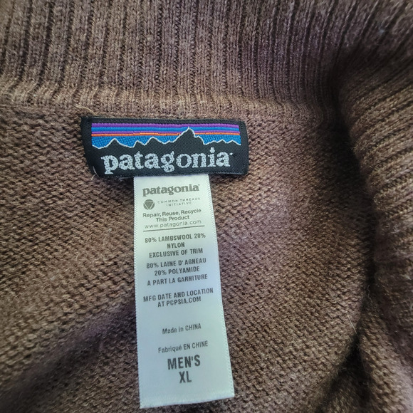 Patagonia Mens XL Lambswool Nylon Full Zip Sweater Cardigan Brown - Picture 9 of 11